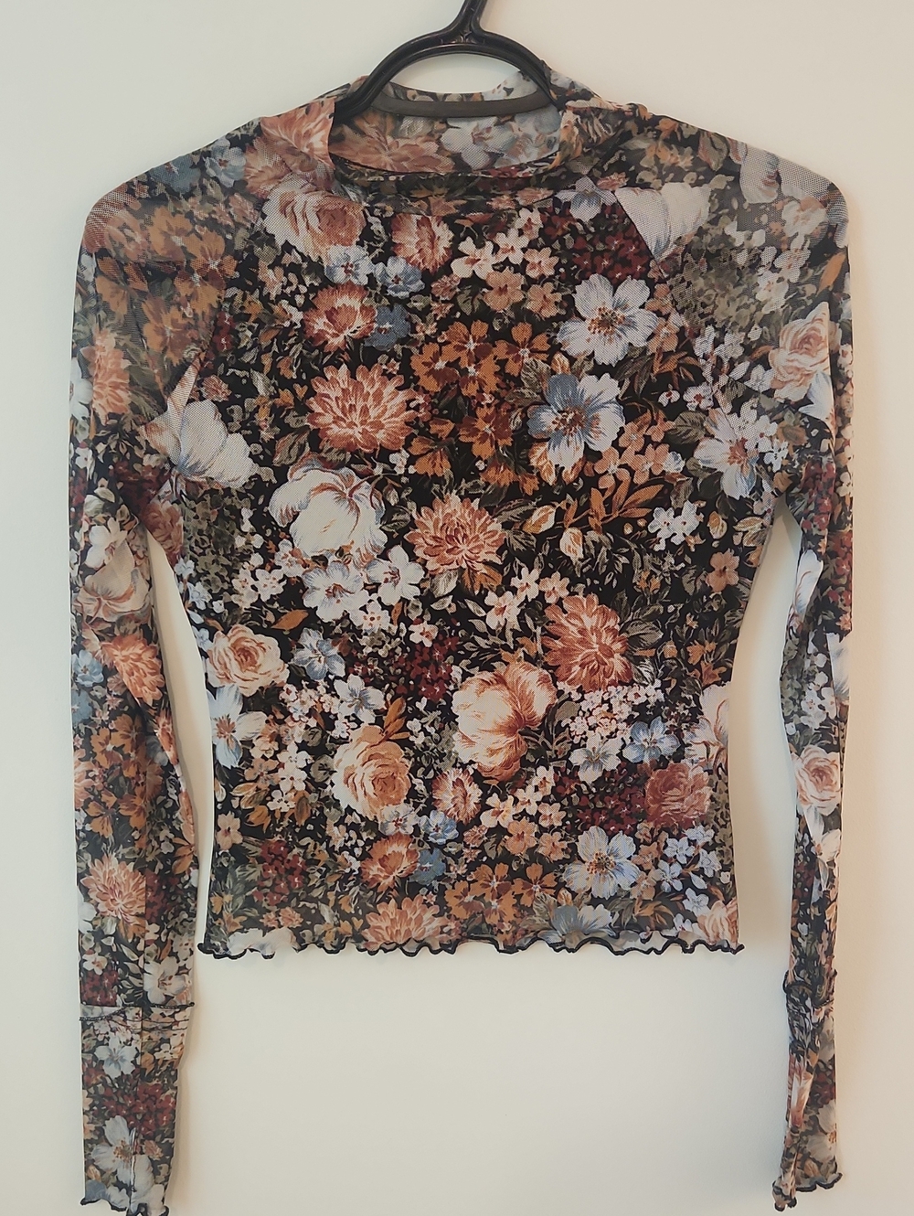 Willow Boutiquw Floral Sheer Long-Sleeve Mesh Top - Brown Multi